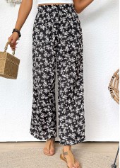 Black Ditsy Floral Print Wide Leg Elastic Waist Pants | thumb picture 