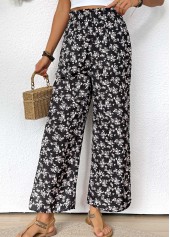 Black Ditsy Floral Print Wide Leg Elastic Waist Pants | thumb picture 