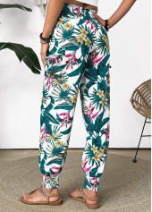 Green Tropical Plants Print Jogger Elastic Waist Pants | thumb picture 