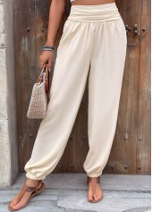 Skin Color Jogger Elastic Waist High Waisted Pants