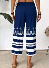 Dark Blue Tribal Print Straight Leg Elastic Waist Pants | thumb picture 