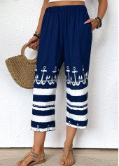 Dark Blue Tribal Print Straight Leg Elastic Waist Pants | thumb picture 