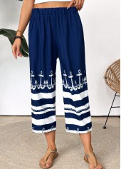 Dark Blue Tribal Print Straight Leg Elastic Waist Pants | thumb picture 