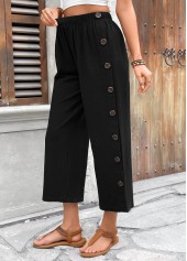 Black Straight Leg Elastic Waist High Waisted Pants | thumb picture 