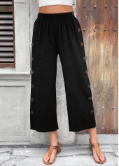 Black Straight Leg Elastic Waist High Waisted Pants | thumb picture 