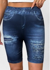 Denim Blue Ombre Mid Waisted Knee Length Leggings