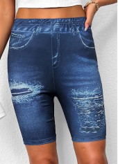 Denim Blue Ombre Mid Waisted Knee Length Leggings | thumb picture 
