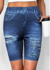 Denim Blue Ombre Mid Waisted Knee Length Leggings | thumb picture 