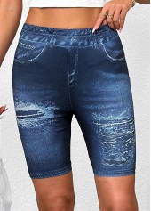 Denim Blue Ombre Mid Waisted Knee Length Leggings | thumb picture 