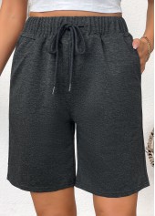 Dark Grey Straight Leg Elastic Waist High Waisted Shorts