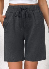 Dark Grey Straight Leg Elastic Waist High Waisted Shorts | thumb picture 