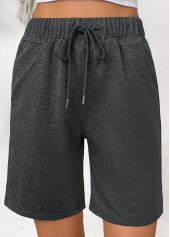 Dark Grey Straight Leg Elastic Waist High Waisted Shorts | thumb picture 