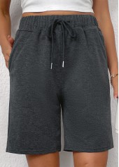 Dark Grey Straight Leg Elastic Waist High Waisted Shorts | thumb picture 