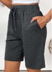 Dark Grey Straight Leg Elastic Waist High Waisted Shorts | thumb picture 
