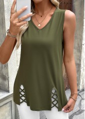 Olive Green Patchwork Sleeveless V Neck Tank Top