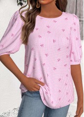 Multi Color Striped Half Sleeve Round Neck Blouse | thumb picture 