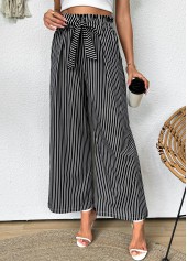 Dark Grey Striped Wide Leg Elastic Waist Pants | thumb picture 