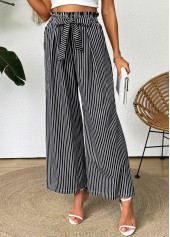 Dark Grey Striped Wide Leg Elastic Waist Pants | thumb picture 