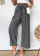 Dark Grey Striped Wide Leg Elastic Waist Pants | thumb picture 