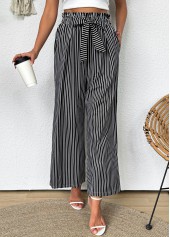 Dark Grey Striped Wide Leg Elastic Waist Pants | thumb picture 