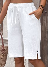 White Elastic Waist High Waisted Pants | thumb picture 