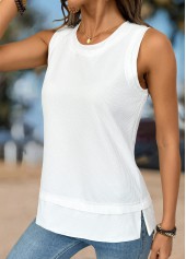 White Patchwork Sleeveless Round Neck Tank Top | thumb picture 