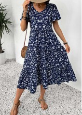 Navy Ditsy Floral Print Short Sleeve V Neck Dress | thumb picture 