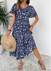 Navy Ditsy Floral Print Short Sleeve V Neck Dress | thumb picture 
