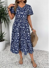 Navy Ditsy Floral Print Short Sleeve V Neck Dress | thumb picture 