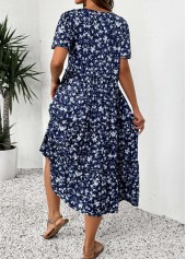 Navy Ditsy Floral Print Short Sleeve V Neck Dress | thumb picture 