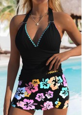 Mid Waisted Floral Print Black Tankini Set | thumb picture 