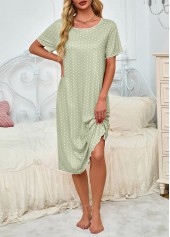 Light Green Polka Dot Short Sleeve Round Neck Nightdress