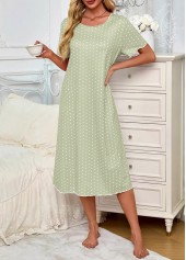 Light Green Polka Dot Short Sleeve Round Neck Nightdress | thumb picture 