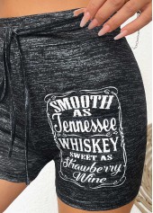 Black Letter Print Skinny Drawastring High Waisted Shorts | thumb picture 