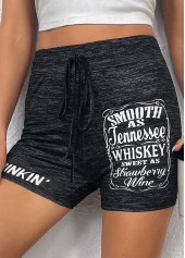 Black Letter Print Skinny Drawastring High Waisted Shorts | thumb picture 