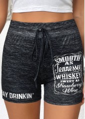 Black Letter Print Skinny Drawastring High Waisted Shorts | thumb picture 