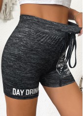 Black Letter Print Skinny Drawastring High Waisted Shorts | thumb picture 