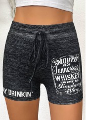 Black Letter Print Skinny Drawastring High Waisted Shorts