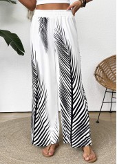 White Wide Leg Elastic Waist Mid Waisted Pants