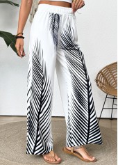 White Wide Leg Elastic Waist Mid Waisted Pants | thumb picture 