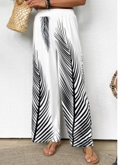 White Wide Leg Elastic Waist Mid Waisted Pants | thumb picture 