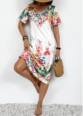 White Floral Print Short Sleeve V Neck Dress | thumb picture 