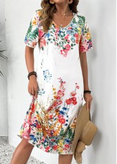 White Floral Print Short Sleeve V Neck Dress | thumb picture 
