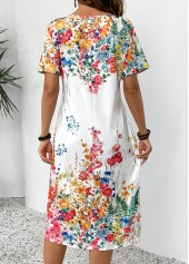 White Floral Print Short Sleeve V Neck Dress | thumb picture 