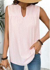 Pink Striped Sleeveless Split Neck Tank Top | thumb picture 