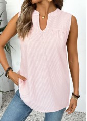 Pink Striped Sleeveless Split Neck Tank Top