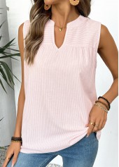 Pink Striped Sleeveless Split Neck Tank Top | thumb picture 