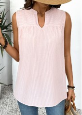 Pink Striped Sleeveless Split Neck Tank Top | thumb picture 