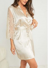 Beige 3/4 Sleeve V Neck Nightdress | thumb picture 