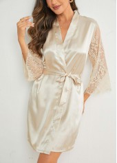 Beige 3/4 Sleeve V Neck Nightdress | thumb picture 